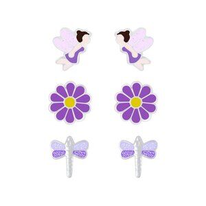 Silver Purple Stud Earrings Set